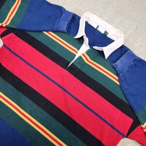 Vintage J Crew Oarsman Rugby Shirt Men Medium Multi Striped Heavy Cotton 90s